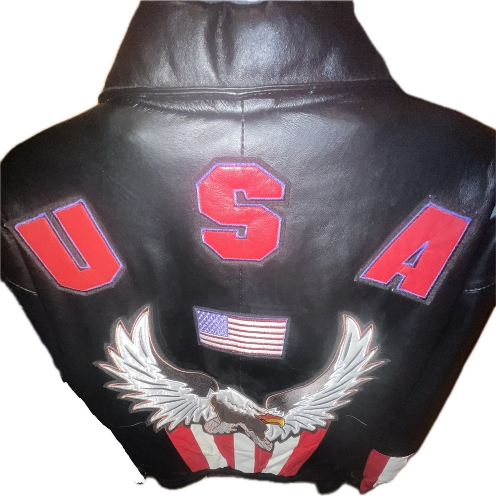 MAXAM® VINTAGE GENUINE LEATHER Men’s L Biker Patriotic Bomber Style Jacket